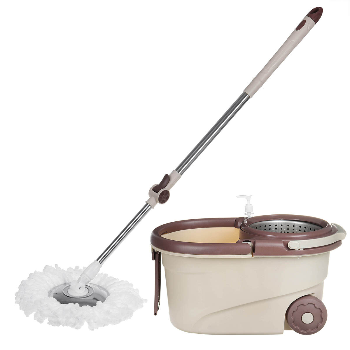 180° Spin Mop Rotating Bucket Set With Wheels+2 Microfibre Mop Heads