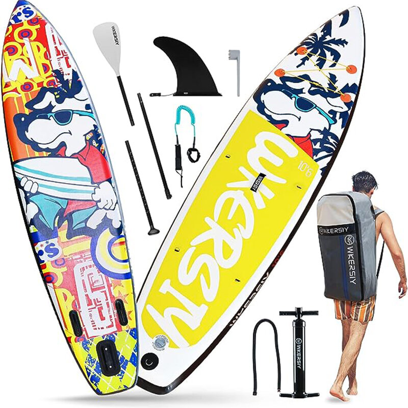 

[US Direct] WKERSIY Inflatable Paddle Board Stand Up Surfing Board 6 Inch Thick Surfboard Surf Set with Paddleboard Surf