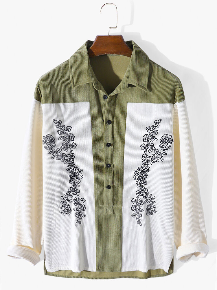 Heren Patchwork Contrast Kleurblok Knopen Met Lange Mouwen Henley Shirts