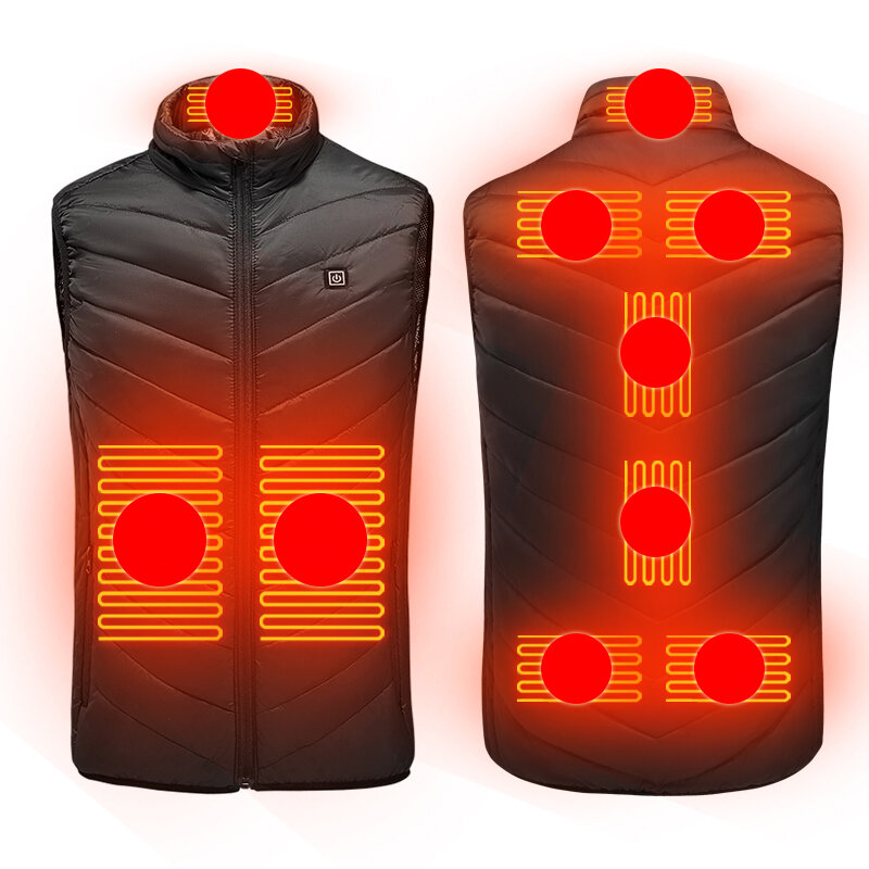 TENGOO HV-09 Unissex 3-Gears aquecido jaquetas usb elétrico roupas térmicas 9 lugares aquecimento inverno quente colete casaco de calor ao ar livre roupas