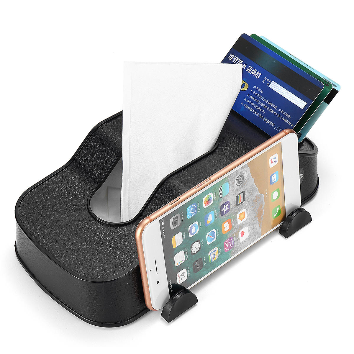 Multifunctionele antislip Tissue Box Card Slot Autohouder Dashboard Mount voor iPhone mobiele telefo
