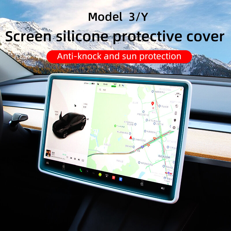 

Central Control Screen Protector Film Silicone Frame Body Edge Cover for Tesla Model 3 Y Highland 2024 2023 2022