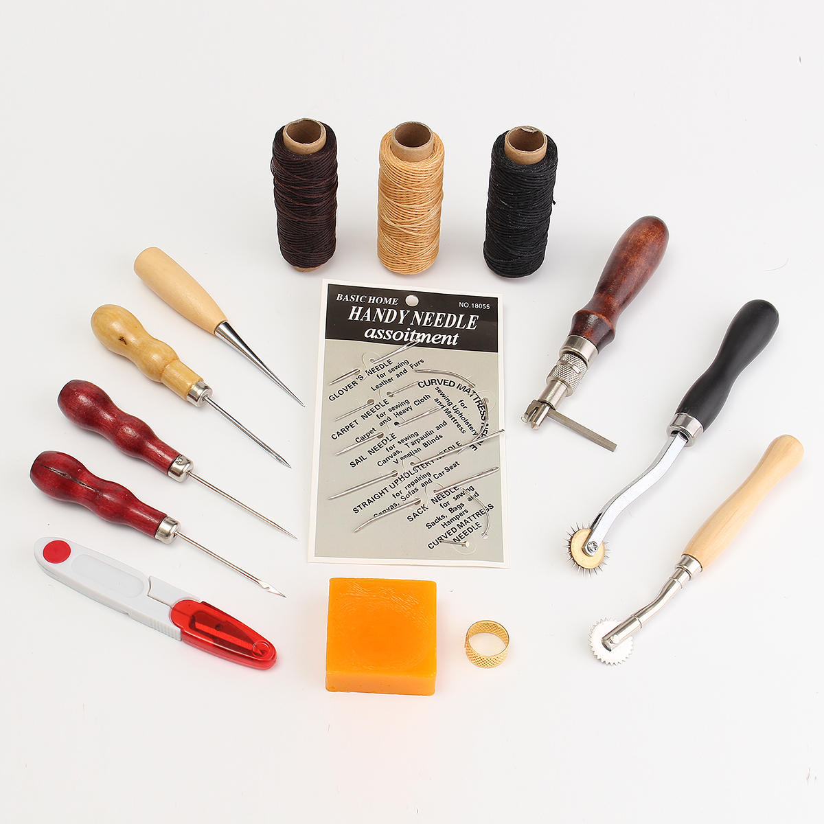 14 stks lederen craft tool set handgemaakte diy gereedschap kit hand stiksels naaigaren priem vinger