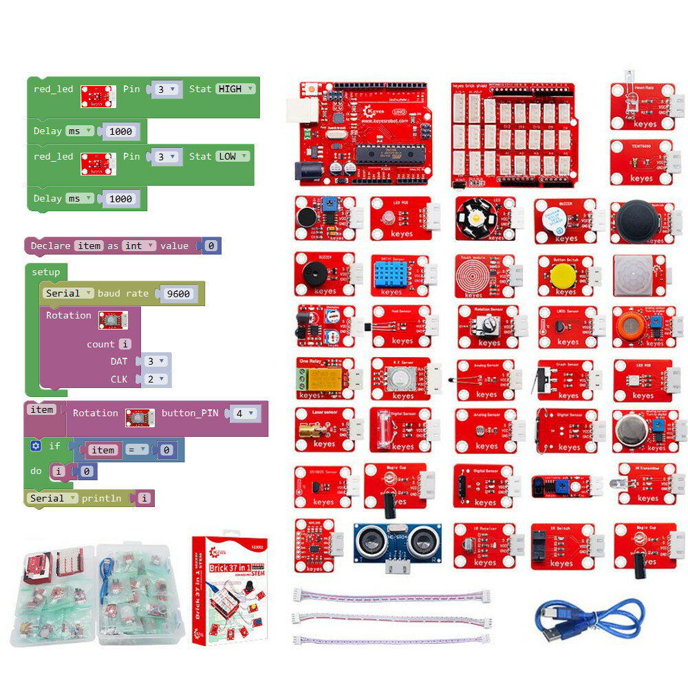 

Keyes Brick 24 In 1 Sensor Kit UNO R3 Development Module Board Starter Learning Kit Free Tutorial Keyes for Arduino - pr