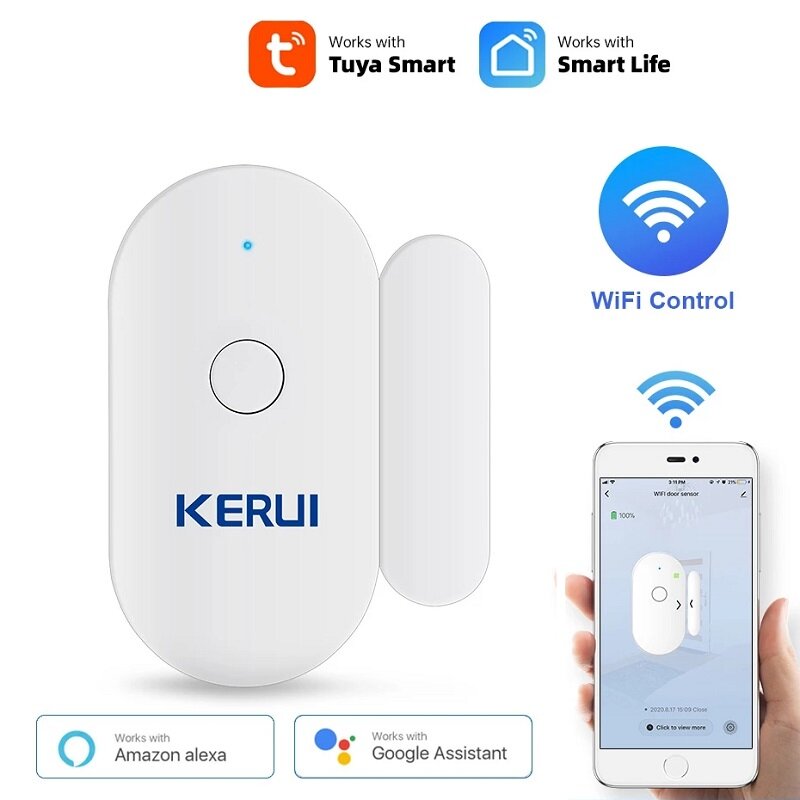 

KERUI Tuya Smart WiFi Door Sensor Alarm Window Open /Closed Detector Magnetic Switch APP Control Works with Alexa Google