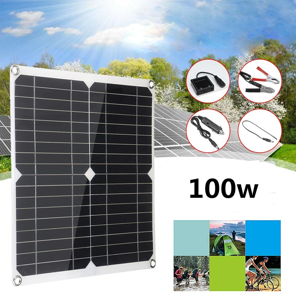 100W Solar Kit de panel 12V 30A DIY Solar Cargadores de teléfono del sistema Portátil Solar Celda al aire libre cámping Viaje