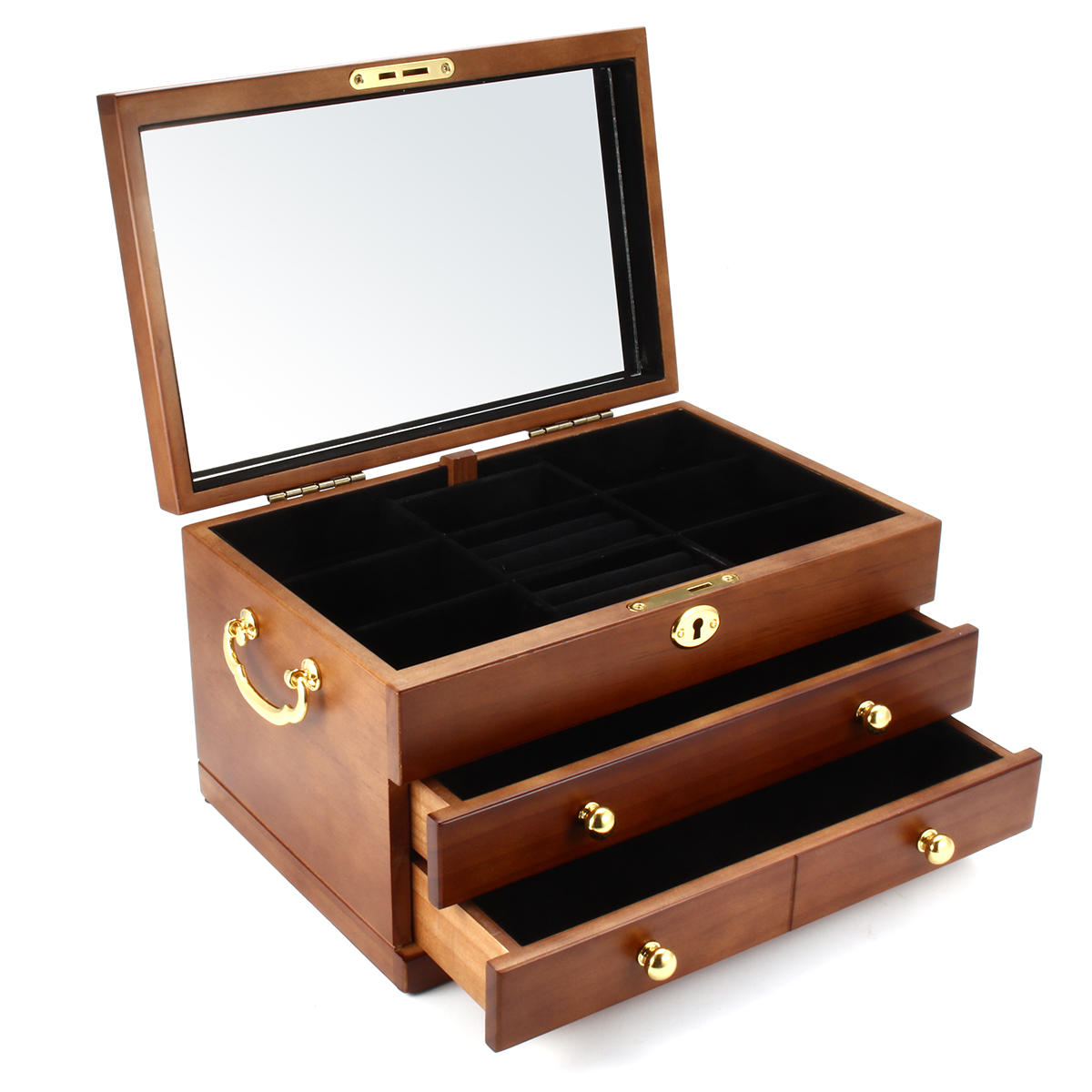 Luxury 3 Layers Wooden Jewelry Box Bracelet Necklace Ring Storage Case Display Holder
