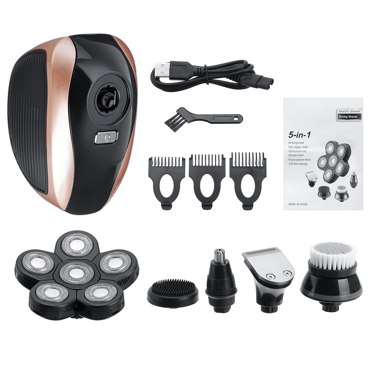 

5 in 1 USB Digital Display Rechargeable 6 Heads Bald Head Shaver Hair Trimmer Clipper