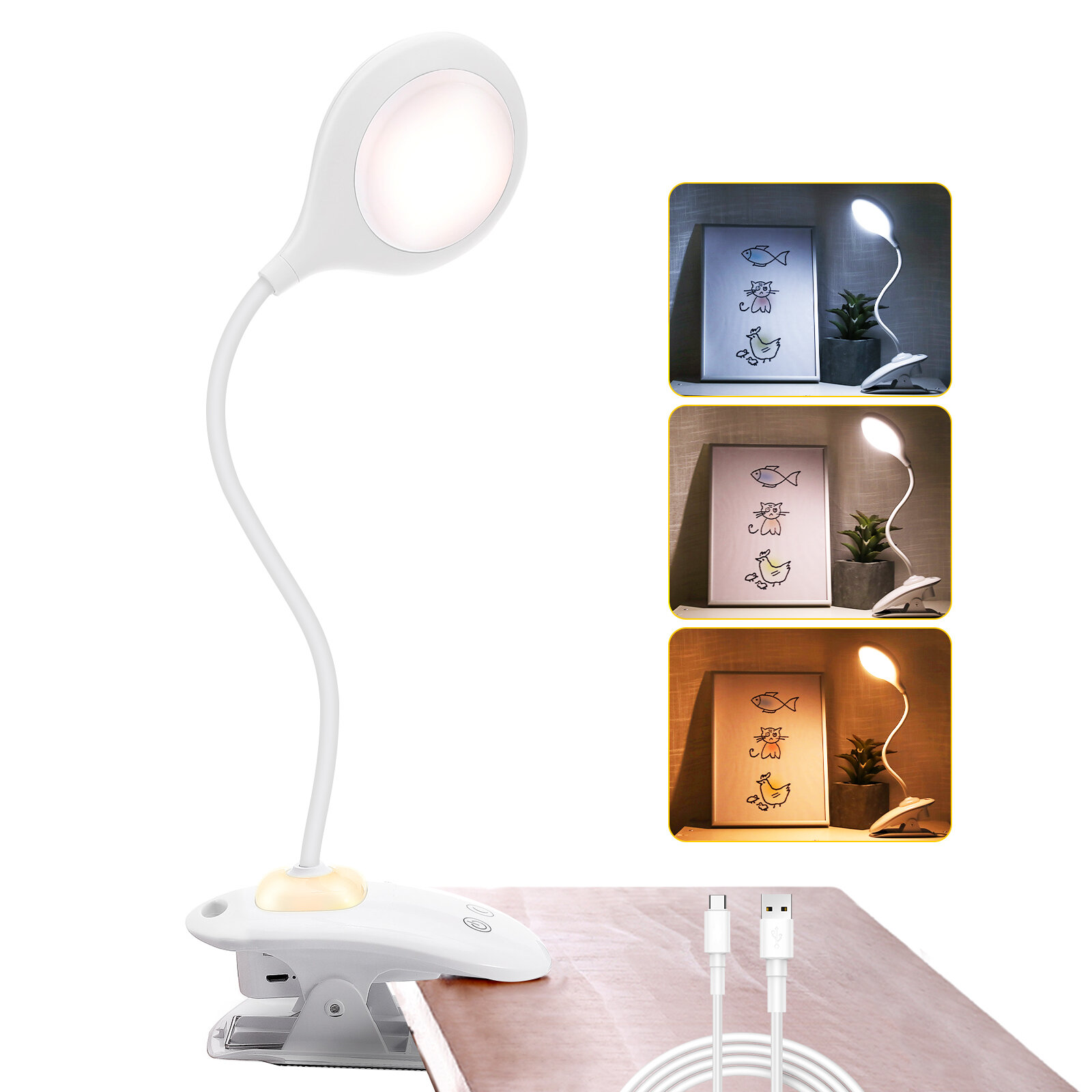 AMBOTHER Touch Reading Lamp LED Clamp Lamp USB Dimmable Bed Light Clip Desk Light