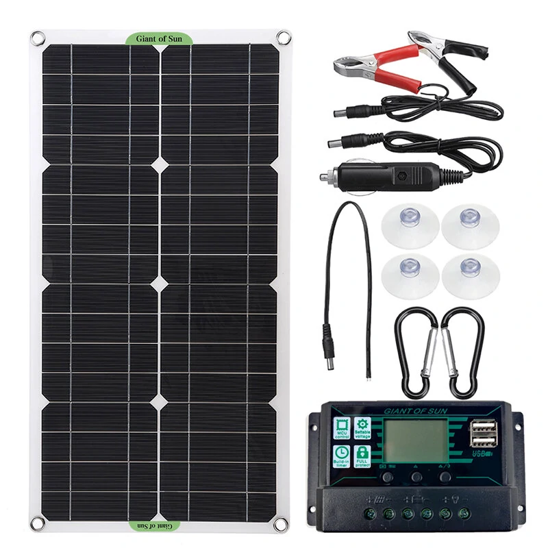 25W Protable Solar Panel Kit Dual DC USB Charger Kit w 60A 100A Solar Controller
