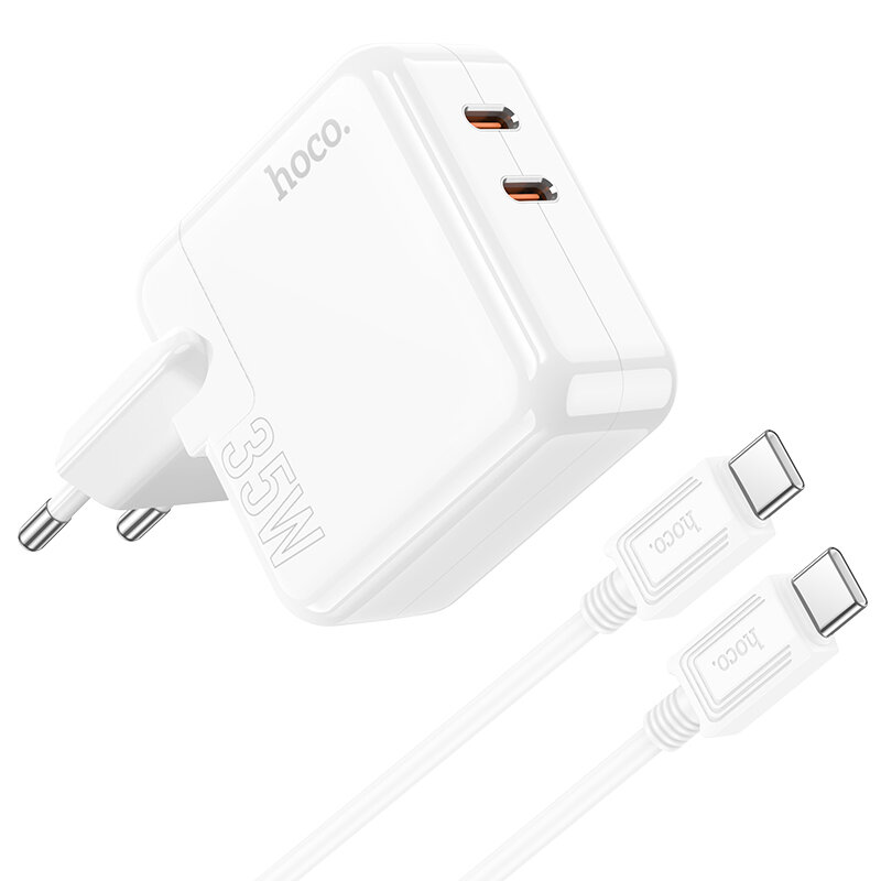 

HOCO C110A Dual Type-C Port PD 35W QC3.0 Fast Charging Wall Charger Adapter EU Plug With 1m Long Type-C to Type-C Cable