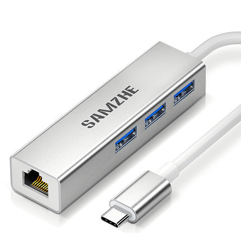 

SAMZHE Type C Splitter 3 Port USB3.0 Hub RJ45 Gigabit Ethernet Adapter Converter Docking Station for Laptop Desktop PC U