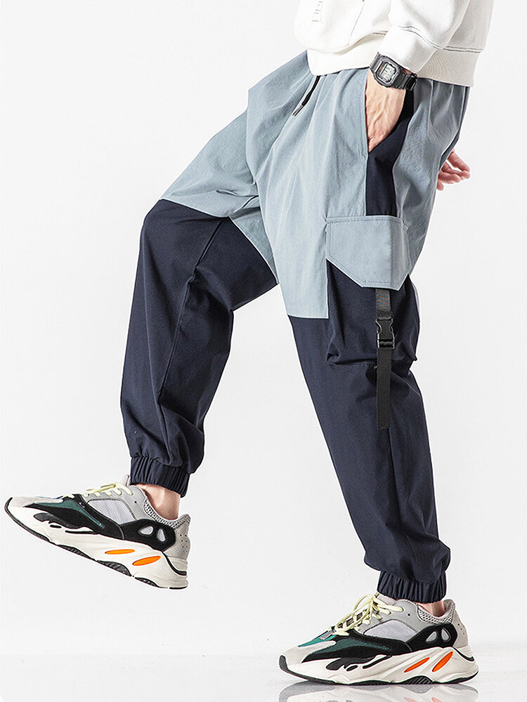 Heren 100% katoen contrasterende kleur stiksels Snap Pocket Cargo jogger broek