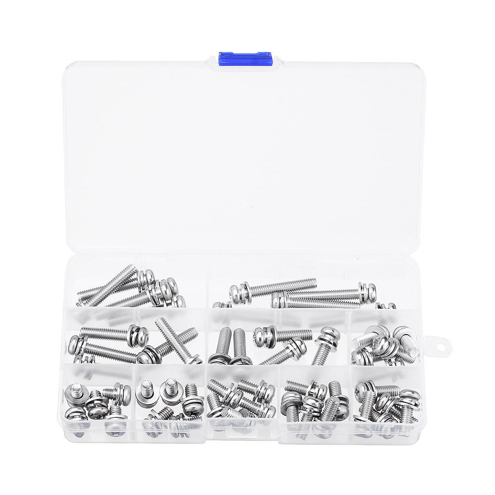 Suleve™ M6SP1 50Pcs M6 Stainless Steel 10-40mm Phillips Pan Head Machine Screw Washer Bolt Asortment