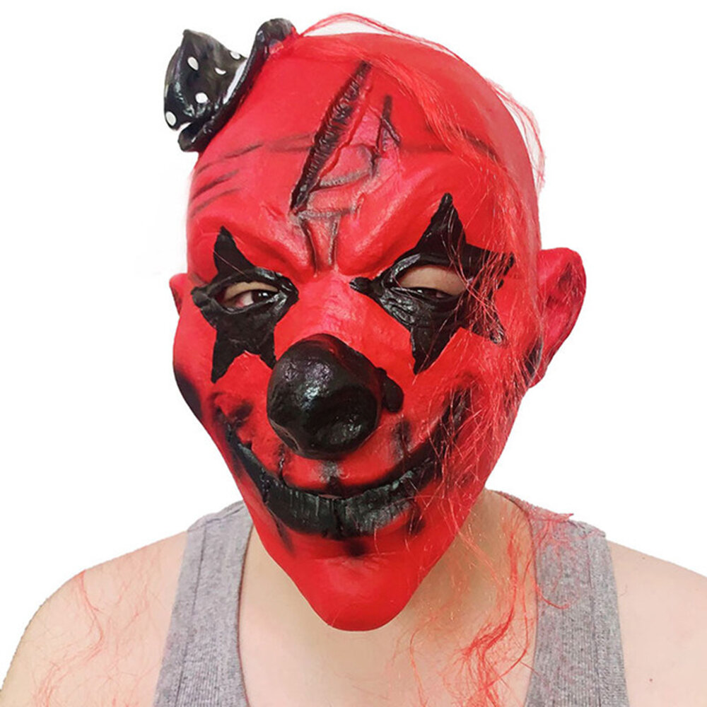 

Red & Black Funny Clown With Mini Hat Scary Face Latex Mask for Halloween Toys