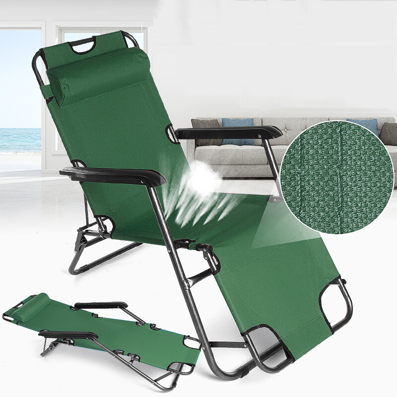 Folding Beach Chair Outdoor Lounge Chair Removable Headrest Camping Traveling Foldable Outdoor Recliner Camping Chair