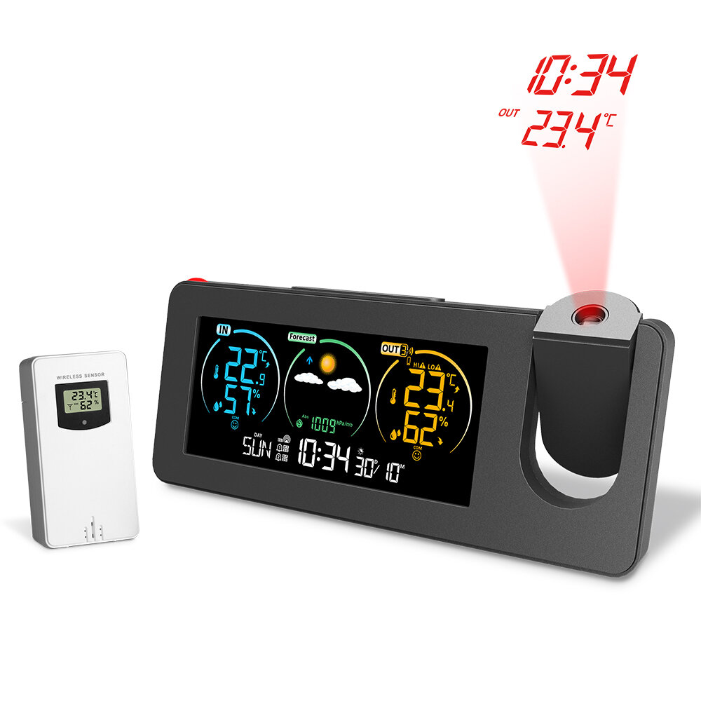 

AGSIVO Weather Station Projection Alarm Clock Wireless Indoor Outdoor Thermometer with Atomic Clock and Rotating Project
