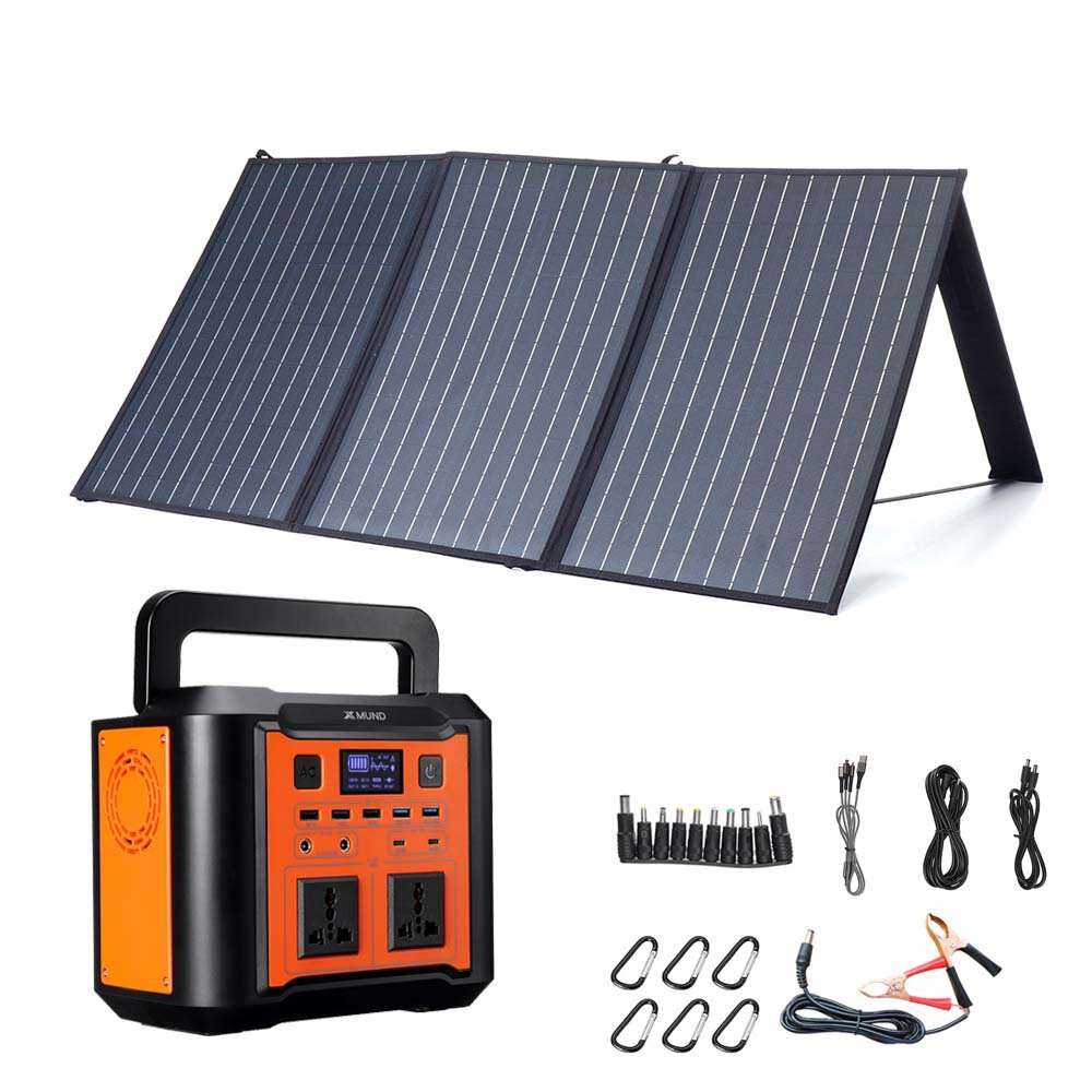 XMUND 300W EU Plug Power Generator Set With 100W Solar Panel 3-USB+DC PD Fast Solar Charger For Outdoor Travel Camping Emergency Energy Supply