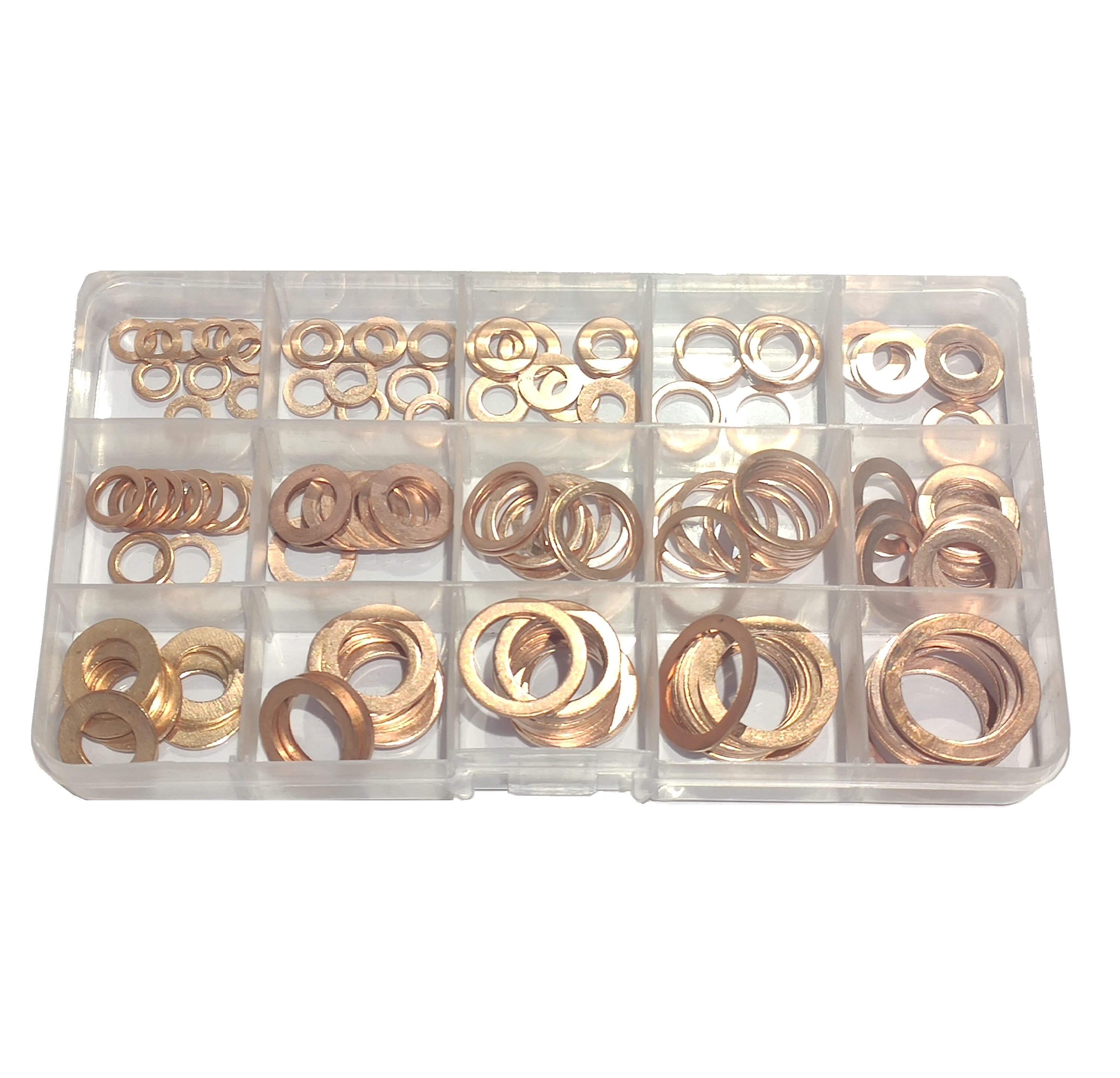

150PCS/15 Specifications Red Copper Oil Seal Gasket Red Copper O-Ring Boxed O-Shaped Copper Gasket Combination M5-M22