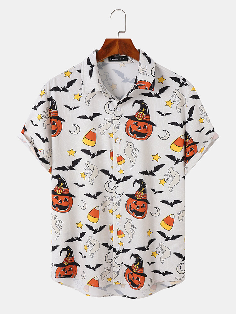 

Mens Halloween Funny Pumpkin Ghost Print Short Sleeve Shirts