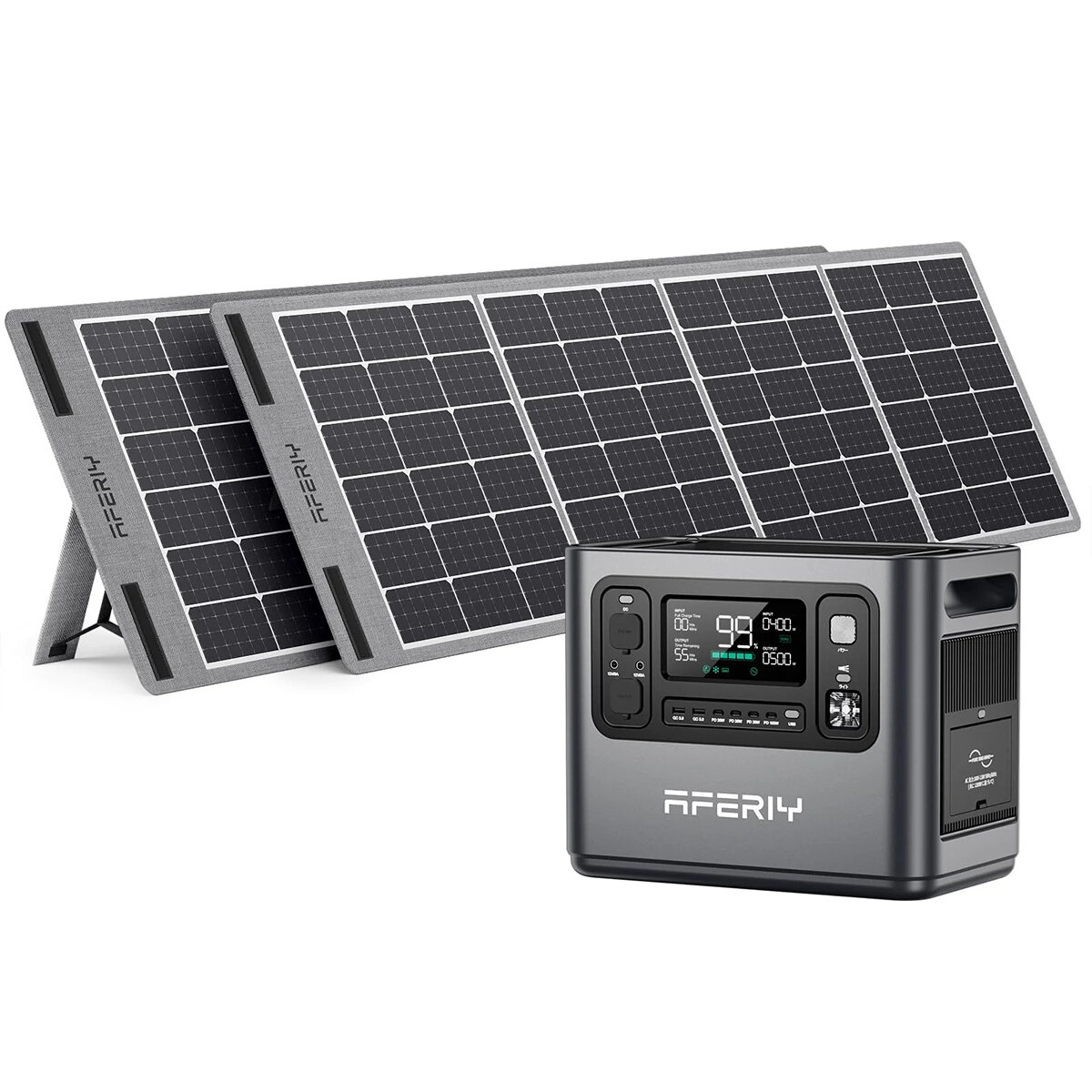 [EU Direct] Aferiy P110 1200W 1248Wh Portable Power Station LiFePO4 +2* S200 200W Solarpanel UPS Reiner Sinus-Wellen-Camping-RV-Notstromgenerator EU Stecker