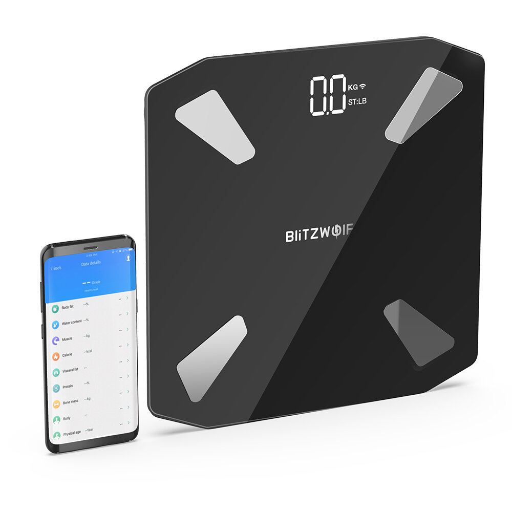 BlitzWolf® BW-SC3 Smart WIFI APP Control Body Fat Scale Digital LED Scale USB Charging 13 Body Metrics Data Analysis 5-180kg Weighting