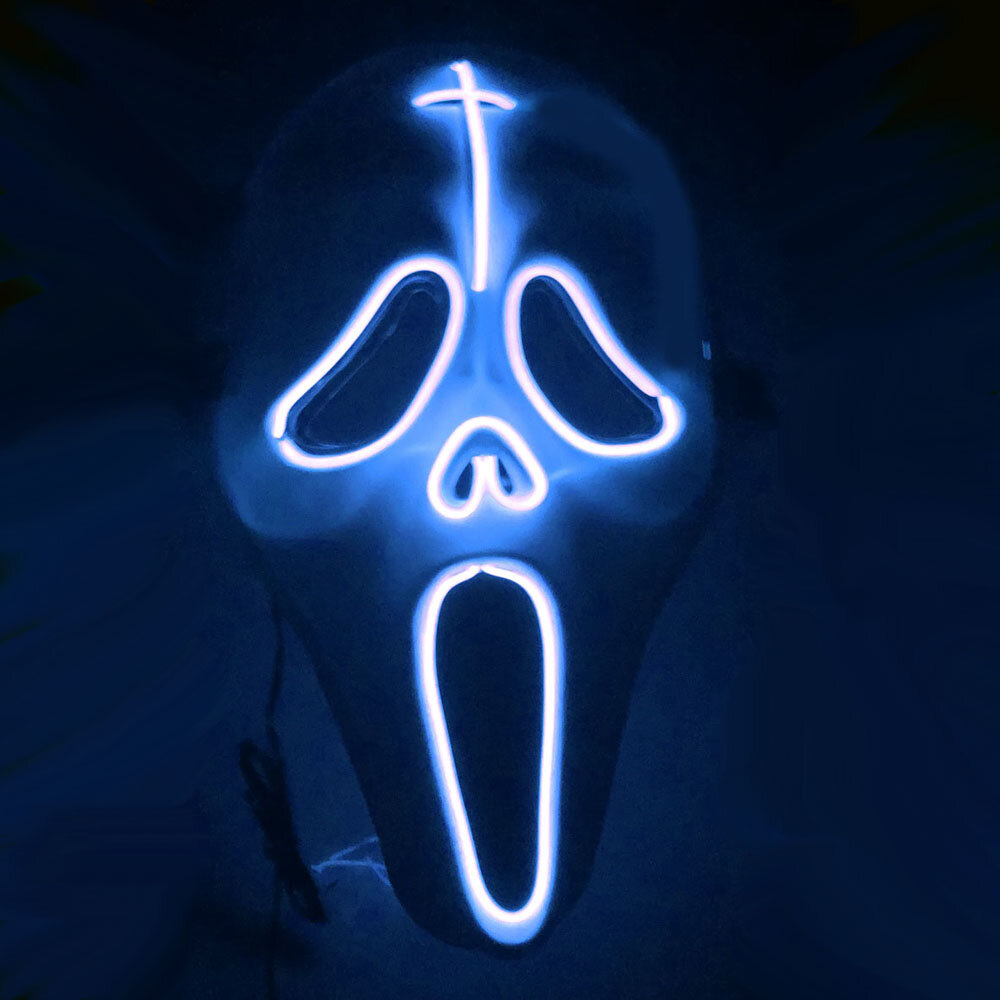 

LED Glowing Mask Halloween Ghost Face Fluorescent Dance Party EL Mask Horror Thriller Glow Mask