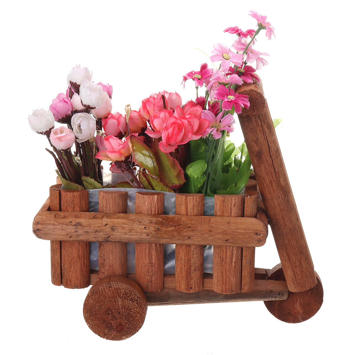 Small Cart Flower Pot Wooden Wheelbarrow Planter Succulent Container Ornament