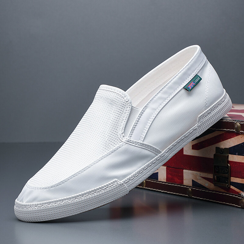 Men Breathable Ice Silk Non Slip Comfy Soft Sole Slip On Solid Casual Court Shoes