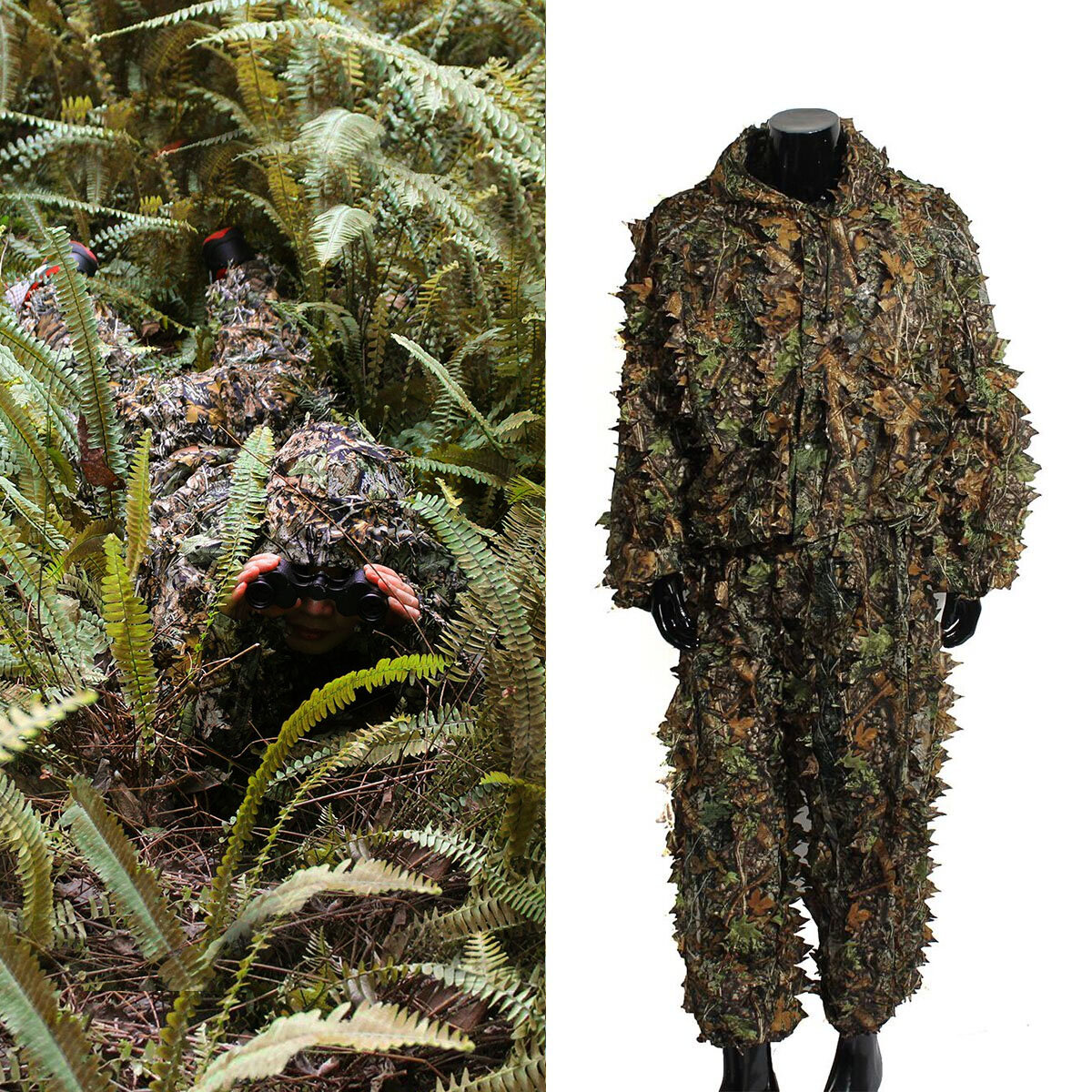 Roupa e calças militares OUTERDO 3D Leaves Woodland Camouflage para caça na selva, tiro e airsoft da vida selvagem.