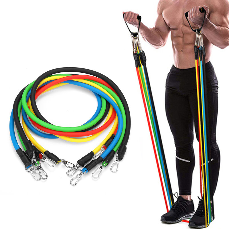 11PCS Resistance Bands Set Pull Rope Home Gym Equipment Yoga Fitness Exercise 
