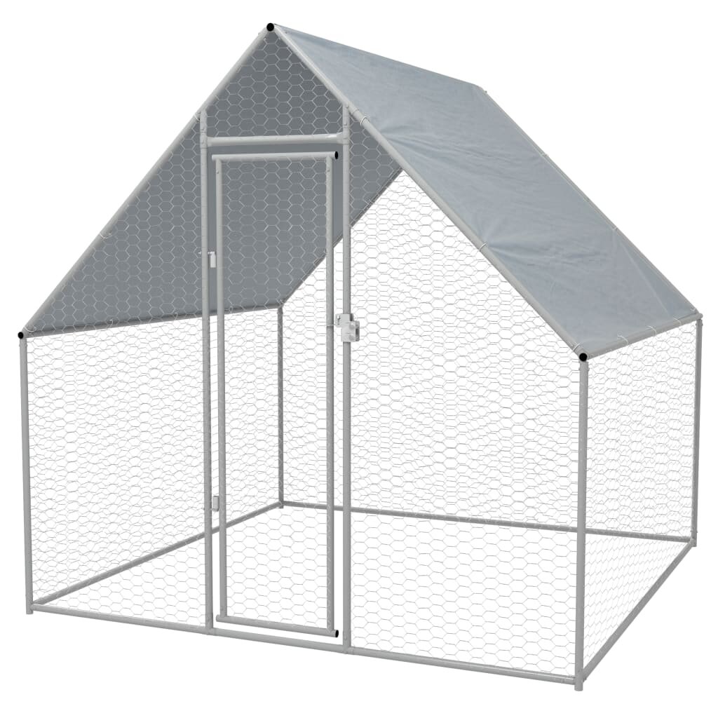 [EU Direct] vidaXL 170494 Outdoor Chicken Cage 2x2x1.92 m Galvanised Steel House Pet Supplies Rabbit House Pet Home Pupp