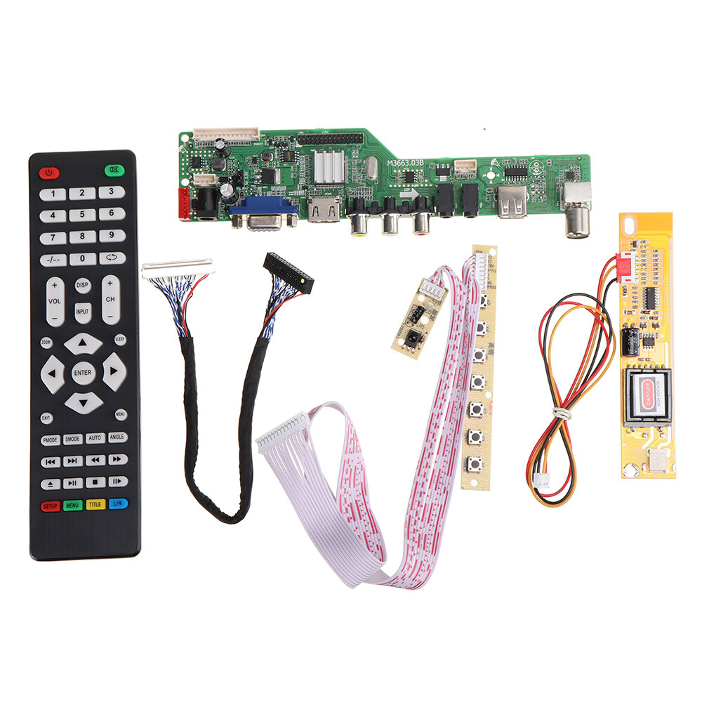 

Цифровой сигнал M3663.03B DVB-T2 Универсальная LCD Плата драйвера ТВ-контроллера TV / PC / VGA / HDMI / USB + 7 клавишны