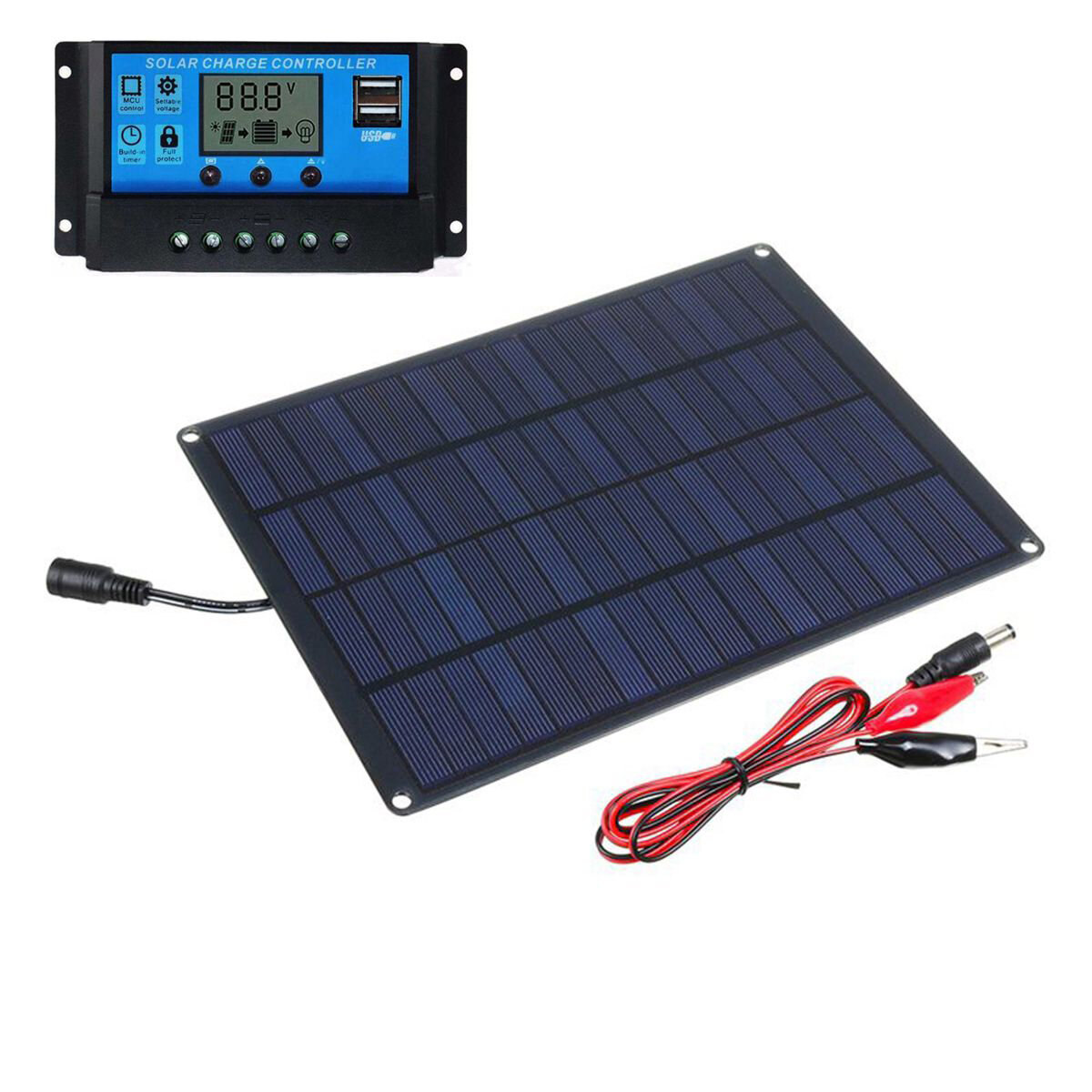 LEORY 5.5W 18V Solar Panel Monocrystalline Silicon Laminated Solar Panel w/ 10A/20A/30A/50A Controller