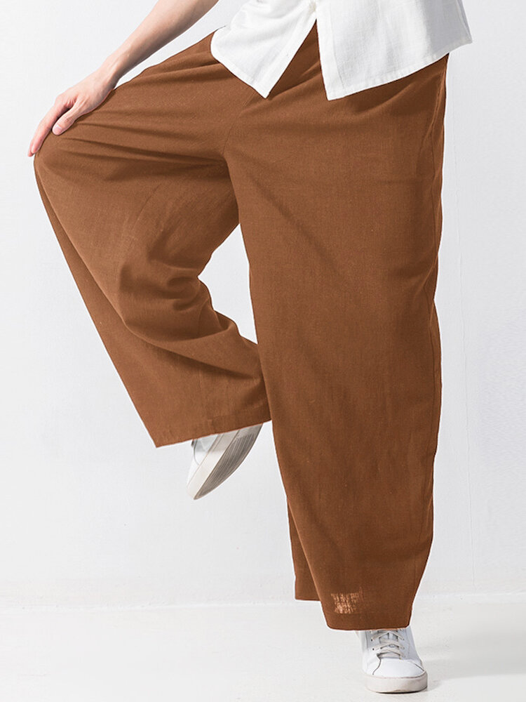 Heren baggy stijl katoen effen kleur elastische taille Casual losse wijde pijpen broek