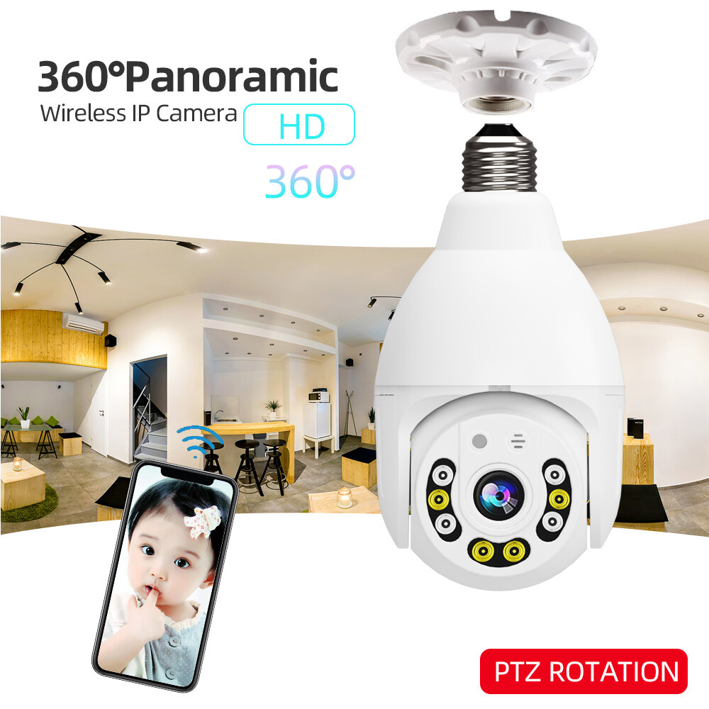 GUUDGO V380 8 LED WIFI E27 Lamp Dome Camera PTZ AP Hotspot Dual Light 4 infrarood + 4 Wit Licht Nach