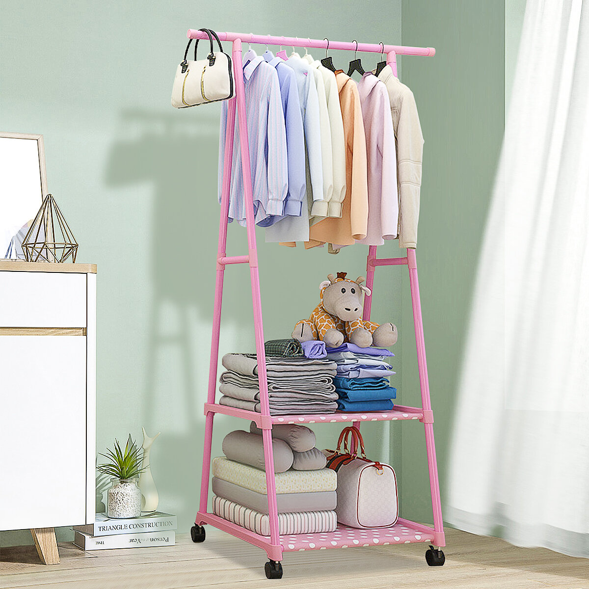 

Movable Multi-layer Clothes Hanger Strong Bearing Bedroom Clothes Rack Multifunctional Coat Rack Floor Hanger