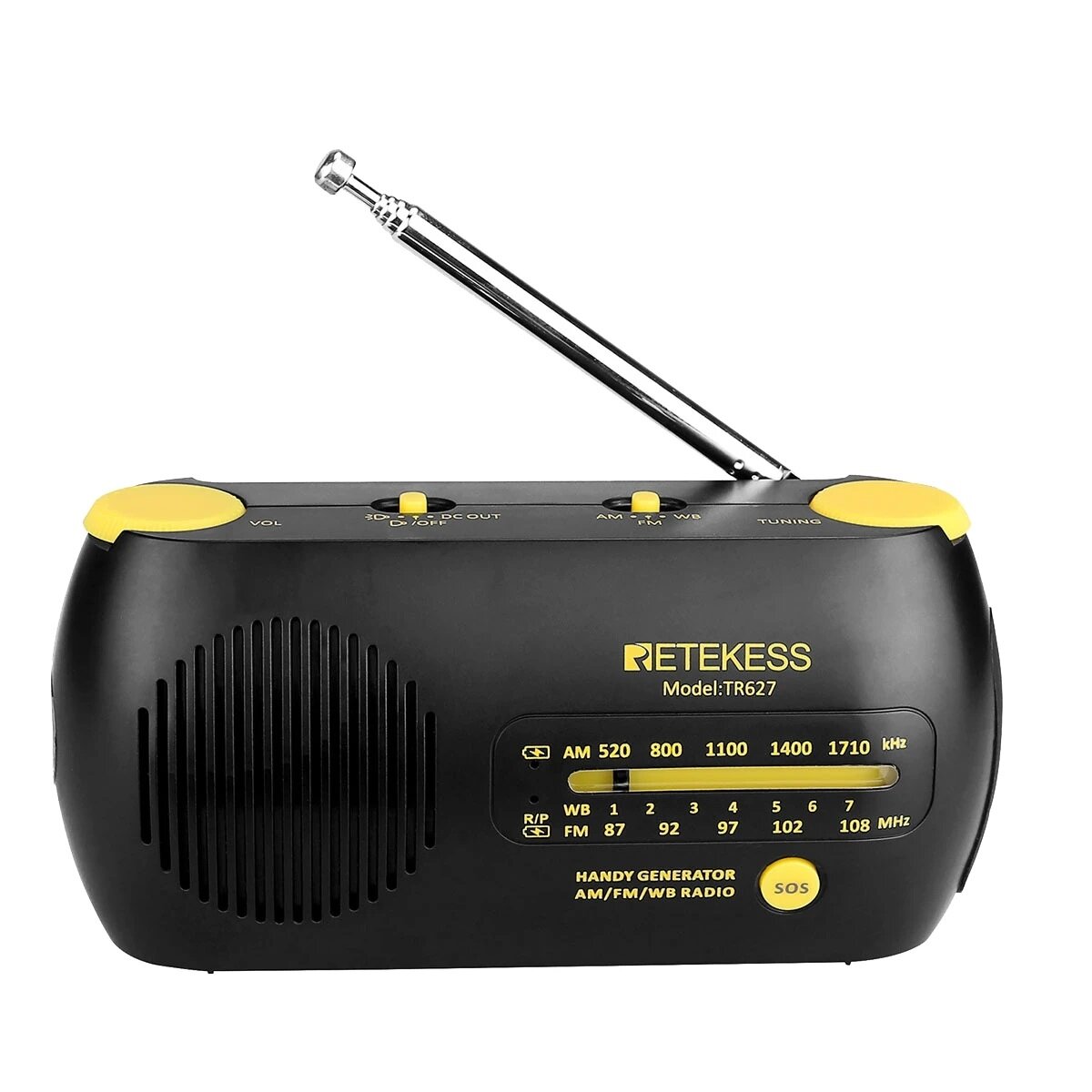 

Retekes TR627 Radio Portable Radio FM AM NOAA Weather Radio Emergency SOS Hand Crank Solar Receiver With Flashlight MP3