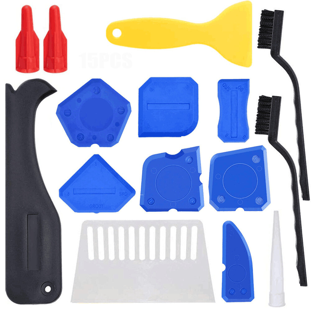 

15Pcs Caulking Nozzle Silicone Sealant Smooth Scrapers Grout Kit Remover Caulk Tool Finisher Scraper Caulking Removal Fo