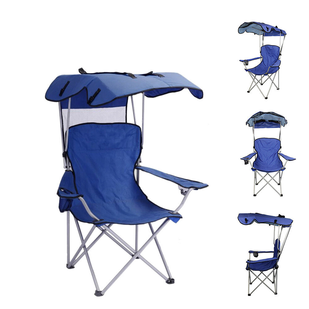 IPRee® Katlanır Recliner Sandalye Kampçılık Taşınabilir Piknik Barbekü Tabure Balıkçılık Gölgeli ve Bardaklıklı Koltuk Güneşlik Outdoor
