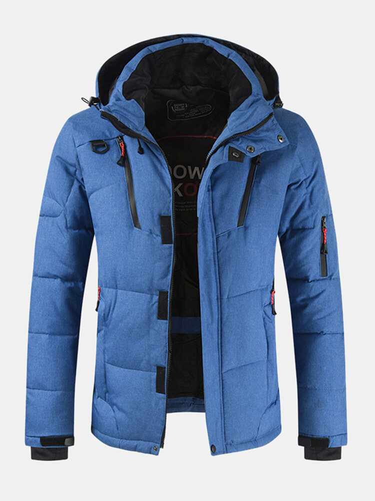 Men’s Winter Warm Thicken Zipper Detail Solid Color Hooded Down Coat