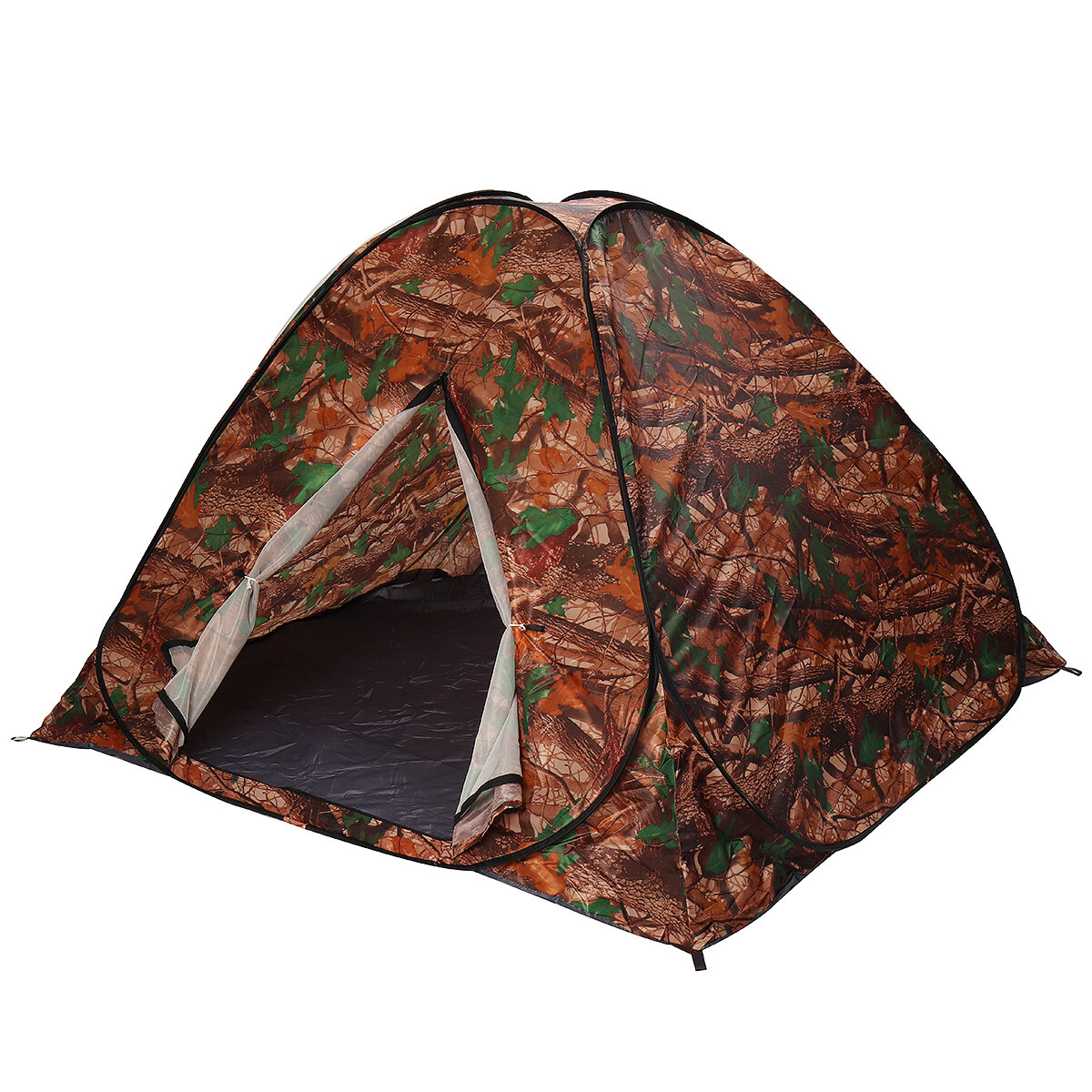 Tenda de acampamento automática para 3-4 pessoas Abertura rápida instantânea Anti-UV com revestimento prateado Tenda com toldo camuflagem folha para uso ao ar livre