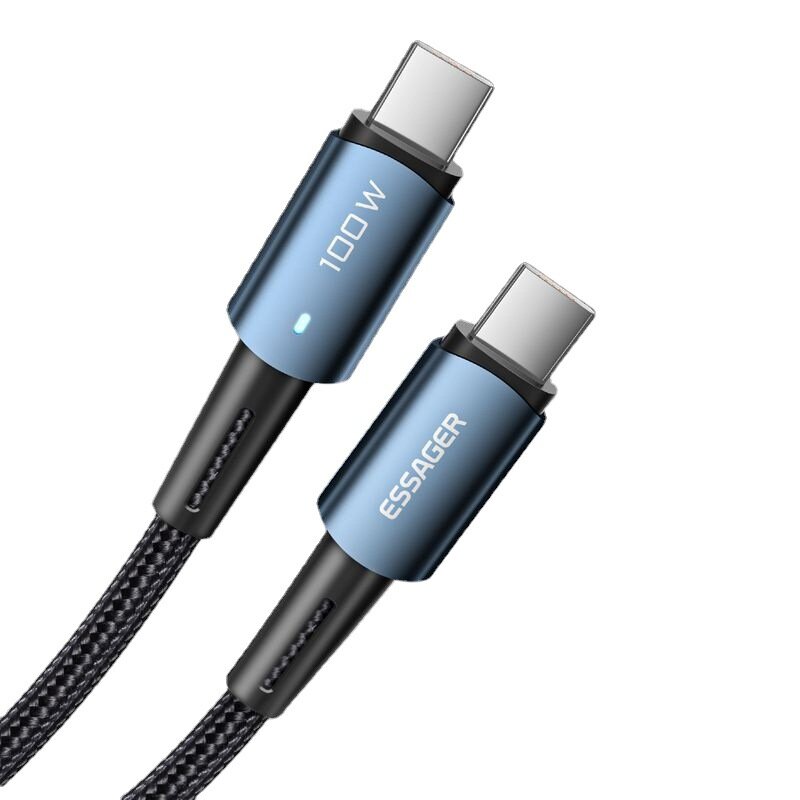 ESSAGER PD100W Type-C to Type-C Cable QC3.0 4.0 AFC FCP Fast Charging Data Transmission Copper Core Line 1M/2M Long for