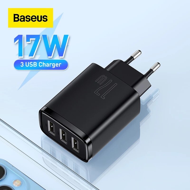 Baseus?17W?3-Port?USB?Charger?Travel Wall Charger Adapter Voor iPhone 13 Pro Max Voor Samsung Galaxy