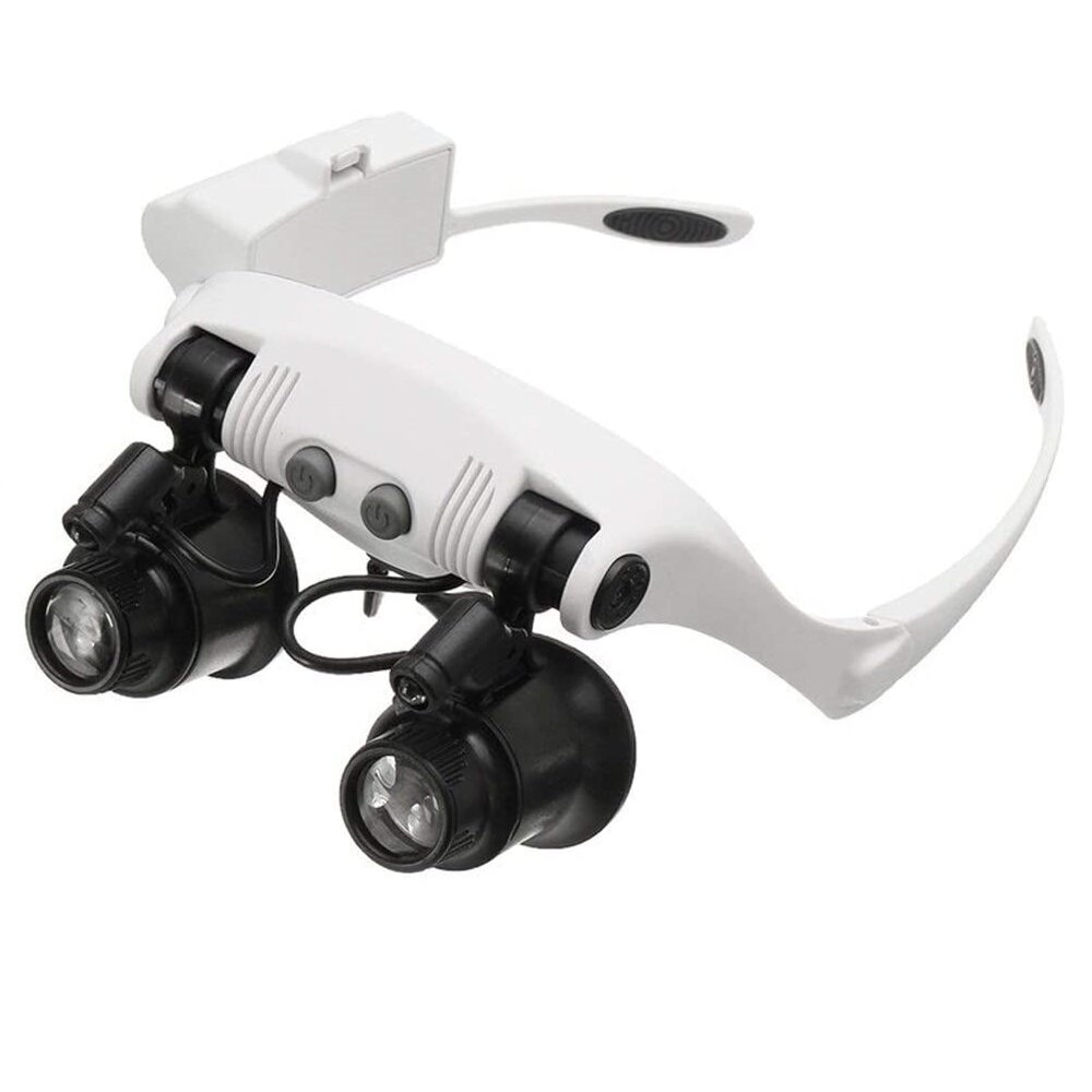 

10X 15X 20X 25X LED Magnifier Double Eye Glasses Loupe Lens Jeweler Watch Repair Measurement with 8 Lens LED lamp