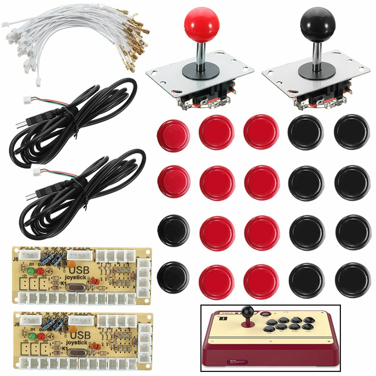 Arcade MAME DIY Kits 2x USB Encoder Board W// 2x PC Joystick W// 20 Push Buttons
