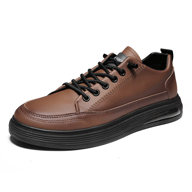 Men Pure Color PU Leather Cushioned Casual Skate Shoes
