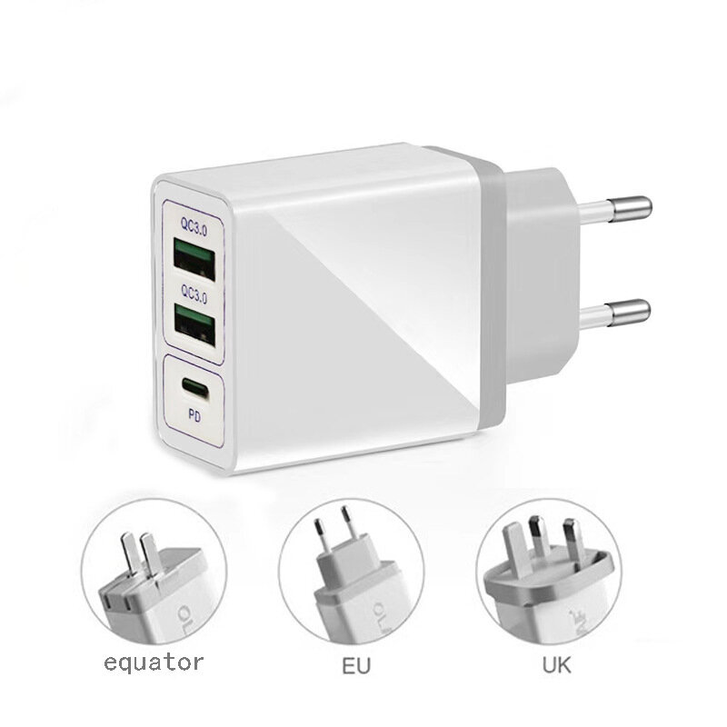 

Bakeey Dual USB + Type-C PD QC3.0 Travel Charger Fast Charging EU US UK Plug for Samsung Galaxy S21 Note S20 ultra Huawe