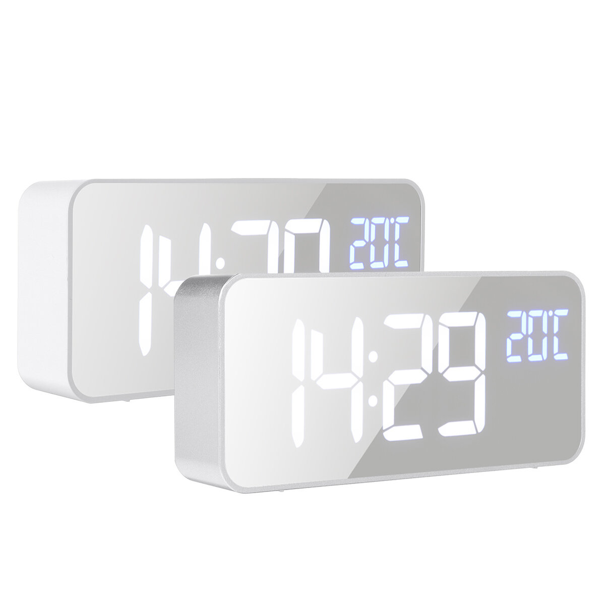 5V 1A digitale spiegelmuziek LED-klok met spraakbediening Twee sets alarmschakelaars