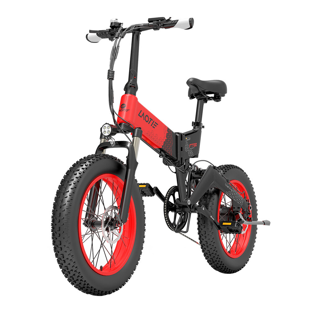 LAOTIE FT100 1000W 15AH 20x4in Fat Tire Folding Electric Moped Bicycle 35KM/H Top Speed 90-120KM Max Mileage Electric Bike